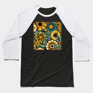 Colorful Retro Flowers Pattern Baseball T-Shirt
